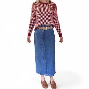 Vintage HONORS Denim Midi Skirt Belted Womens 5/6 Blue Jean Pencil 90s Taper USA